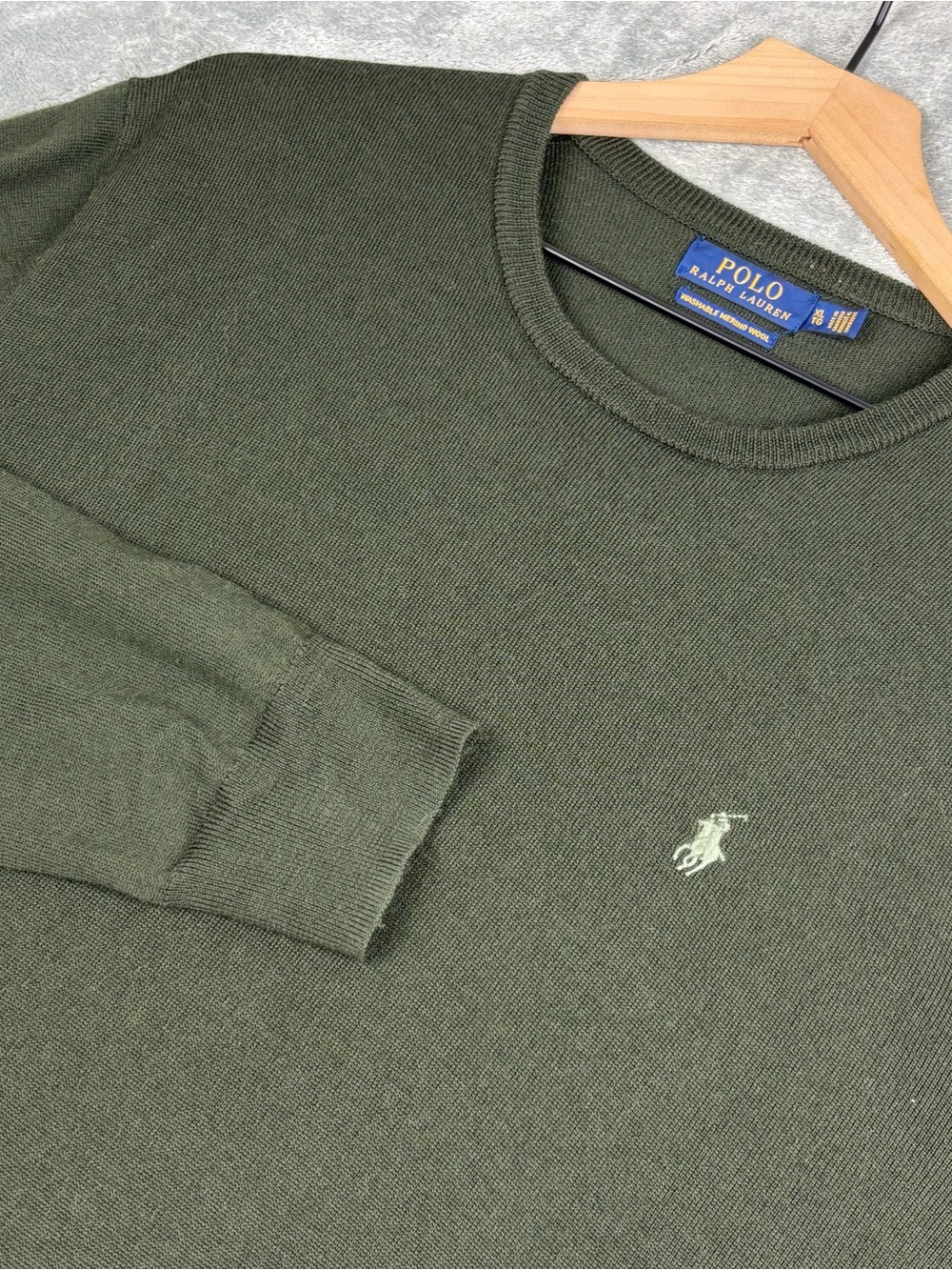 Polo Ralph Lauren Sweater Mens XL Green Washable Merino Wool Tight Knit Crewneck